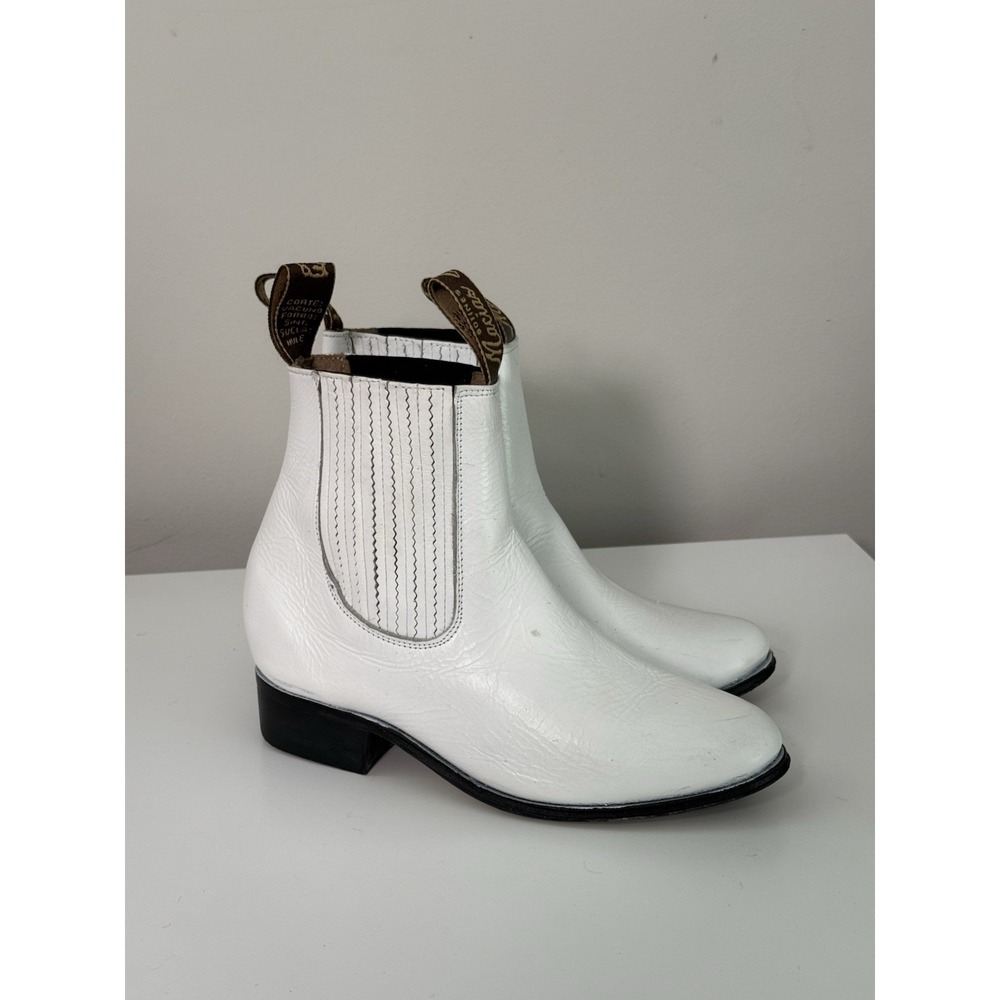 Botines Macias White Chelsea Boot Sz 6 Festival Latino Dance Art Leather